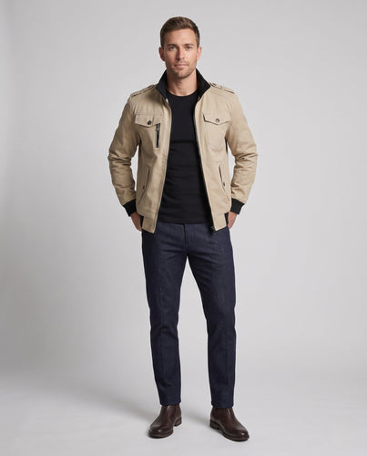Männer Feldjacke mit Stehkragen, karierter Futter und Schulterklappen Shop Nory