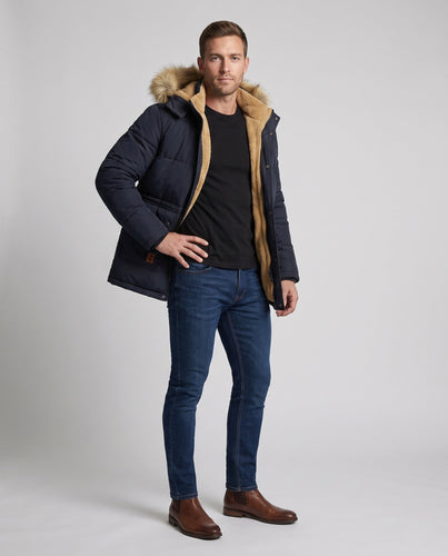 Herren isolierte Winter-Parka mit dickem Teddy-Futter, abnehmbarem Kunstfellkragen und multifunktionalen Taschen Shop Nory