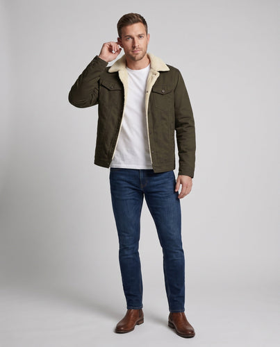 Herren-Sherpa-futterte Canvas-Jacke mit Reverskragen und Brusttaschen Shop Nory