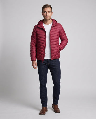 Herren Ultra-Leicht gesteppte Jacke mit Kapuze und Kompressionspackfunktion Shop Nory