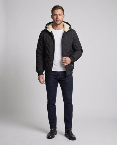 Herren Warme Steppjacke mit Kapuze Shop Nory