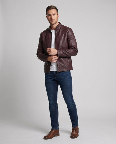Herren Elegante Kunstlederjacke mit durchgehendem Reißverschluss Shop Nory