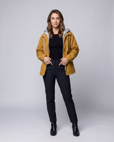 Damen Oversize Übergangsjacke mit Kapuze, Kontrastfutter & Reißverschlusstaschen Shop nory