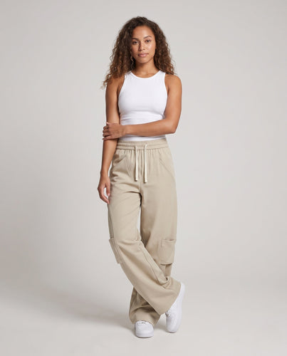 Damenweite Cargo-Baggy-Hose mit elastischem Kordelzugbund, aufgesetzten Seitentaschen & lockerer Silhouette Shop nory