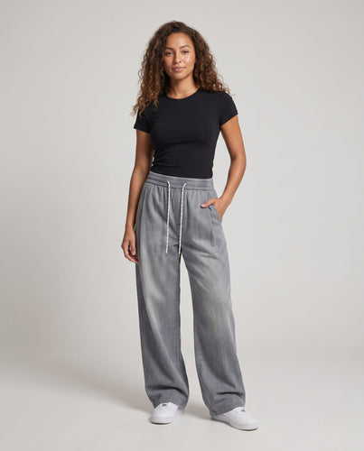 Damen Weite Denim Harem-Hosen mit Elastischem Kordelzugbund & Ballonförmigem Saum Shop nory