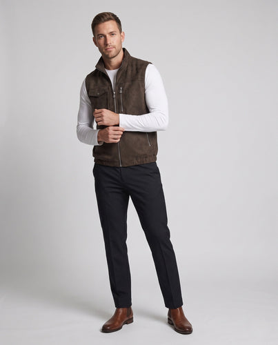 Herren ärmellose Wildleder-Look-Weste mit zwei-Wege-Reißverschluss & Reißverschlusstaschen Shop nory