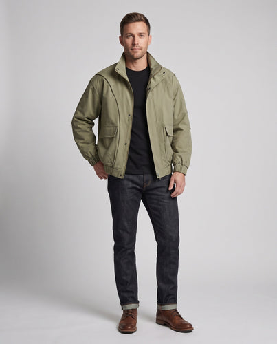 Herren Boxy Bomberjacke mit hohen Kragen, elastischem Saum und verdecktem Reißverschluss Shop nory
