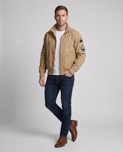 Männer Feld Bomberjacke im Utility-Look mit gestickten Abzeichen, Stehkragen & aufgesetzten Taschen Shop nory