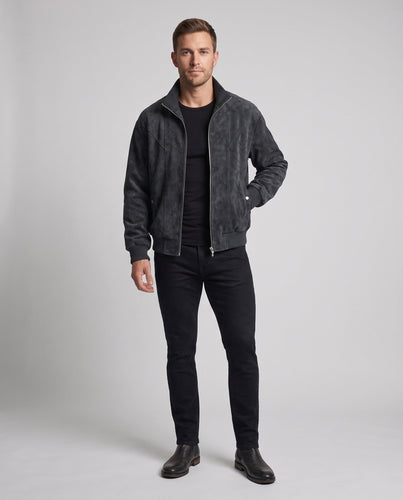 Herren lässige Bomberjacke im Velours-Suede-Look mit hohem Stehkragen, wärmendem Teddy-Futter und eingesetzten Taschen mit Druckknöpfen Shop nory