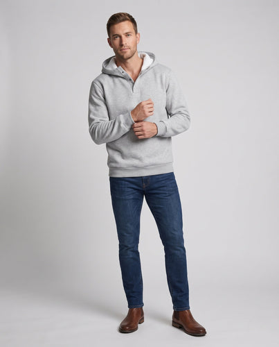Männer gepolsterter Hoodie mit Teddyfutter, Druckknopf-V-Kante & Rippbündchen Shop nory