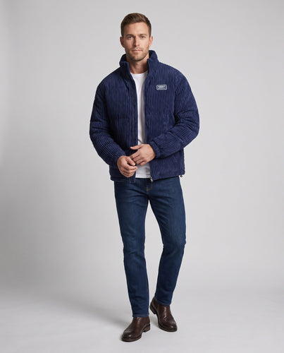 Herren gesteppte Kordfleecë Übergangsjacke mit thermischer Fütterung, hohem Stehkragen & Kordelzug Shop nory