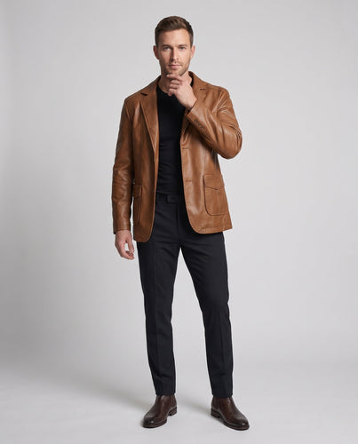 Herren Lederblazer im Jackenstil mit aufgesetzten Taschen & dezentem Knopfverschluss Shop nory