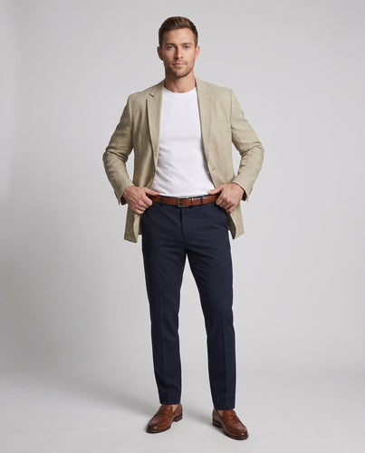 Männer Leichtgewicht Atmungsaktives Leinen-Mischgewebe Blazer mit Schmalen Revers Shop nory