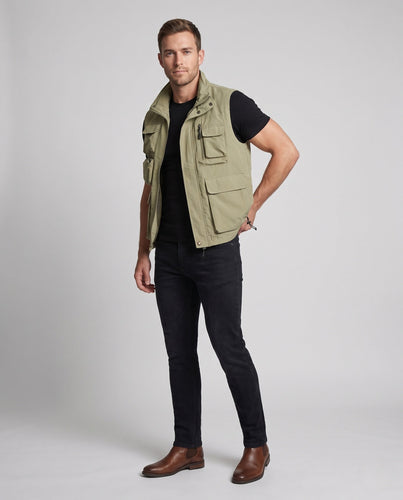 Herren Multifunktionale Utility-Weste mit mehreren Taschen und Stehkragen Shop nory