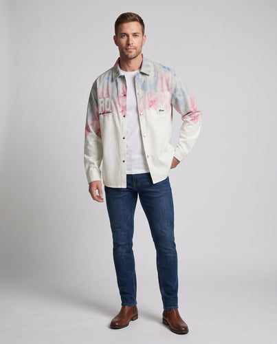 Herren Oversize Hemdjacke mit lässigem Batik-Spritzdruck, Brusttasche & metallenen Druckknöpfen Shop nory