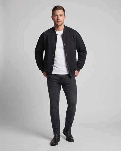 Herren Oversize Strukturierte Gestepptes Bomberjacke mit Kabelstrickmuster, Druckknopfverschluss und Rippbund Shop nory