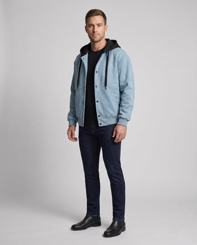 Herren Oversize Wildleder-Look Kapuzen Bomberjacke mit Druckknopf-Front & Rippbündchen Shop nory