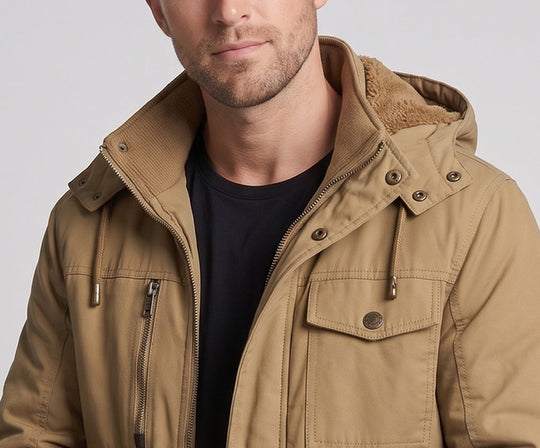 Herren Robust-Canvas-Feldjacke mit Kapuze, Multifachtaschen & tailliertem Schnitt Shop Nory