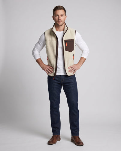 Herren Sherpa-Fleeceweste mit Stehkragen, Reißverschlusstaschen und winddichter Innenblende Shop Nory