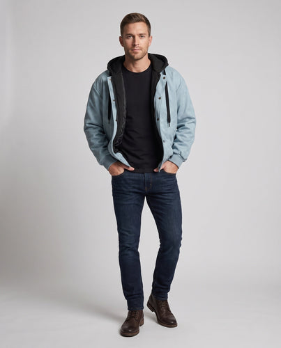 Herren Wattierte Kapuzen-Bomberjacke mit gesteppter Innenlage, Druckknopffront & gerippten Bündchen Shop Nory
