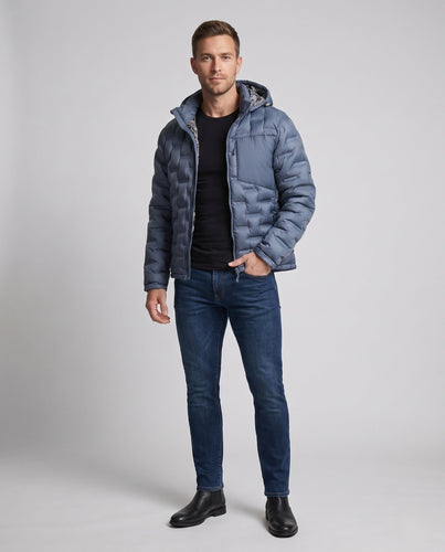 Herren Wattierte Kapuzen‑Jacke mit Wabenstepp, hohem Kragen & Reißverschlusstaschen Shop Nory