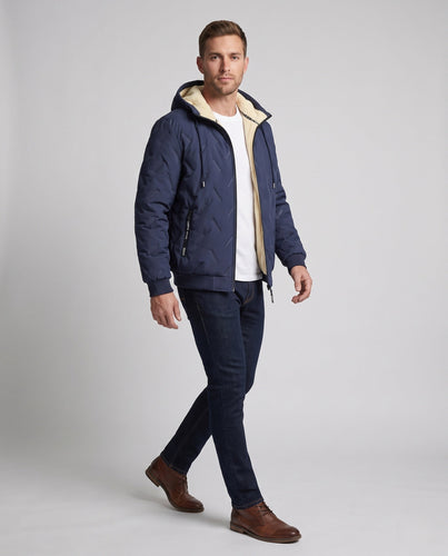 Herren Wattierte Kapuzenjacke mit Teddyfutter, Thermoisolierung & geripptem Abschluss Shop Nory