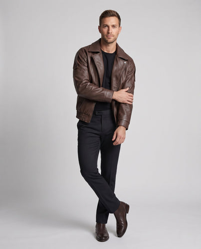 Herren Wattierte Kunstleder-Übergangsjacke mit Teddyfutter & elastischem Saum Shop Nory