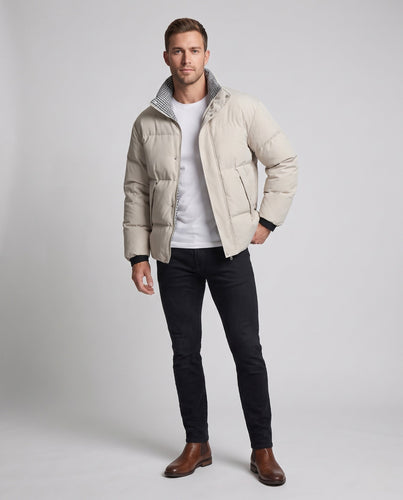Herren Wattierte Thermo-Steppjacke mit hohem Kontrastkragen & verdeckter Druckknopfblende Shop Nory