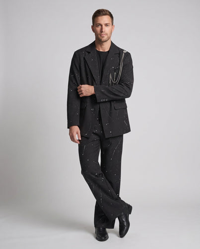 Unisex Oversize-Blazer und Wide-Leg-Anzugset mit Farbklecks-Print & Ketten-Detail