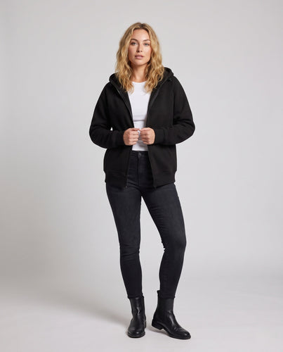 Unisex Oversize-Fleece-Zipjacke im Minimalstil mit Kapuze und Kängurutaschen