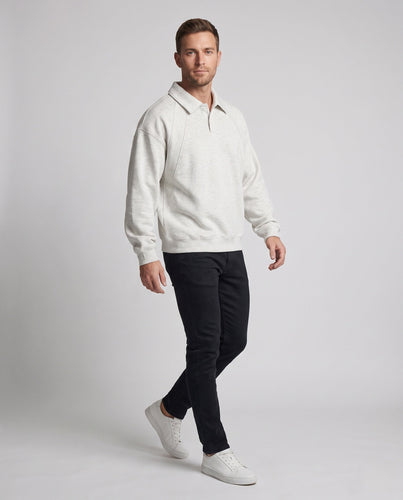Unisex Oversize-Poloshirt-Sweatshirt mit Kentkragen, Raglanärmeln & geripptem Saum