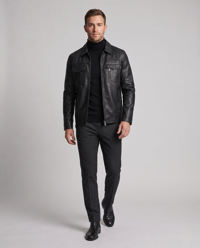 Herren Lässige Kunstlederjacke mit praktischen Taschen Shop Nory