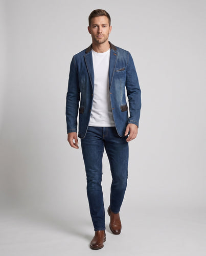 Herren Modische Jeansjacke mit Lederapplikationen Shop Nory