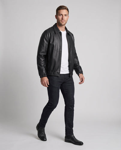Herren Modische Kunstlederjacke mit elastischem Bund Shop Nory