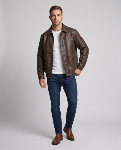 Herren Modische Kunstlederjacke mit hochgeschlossenem Kragen Shop Nory