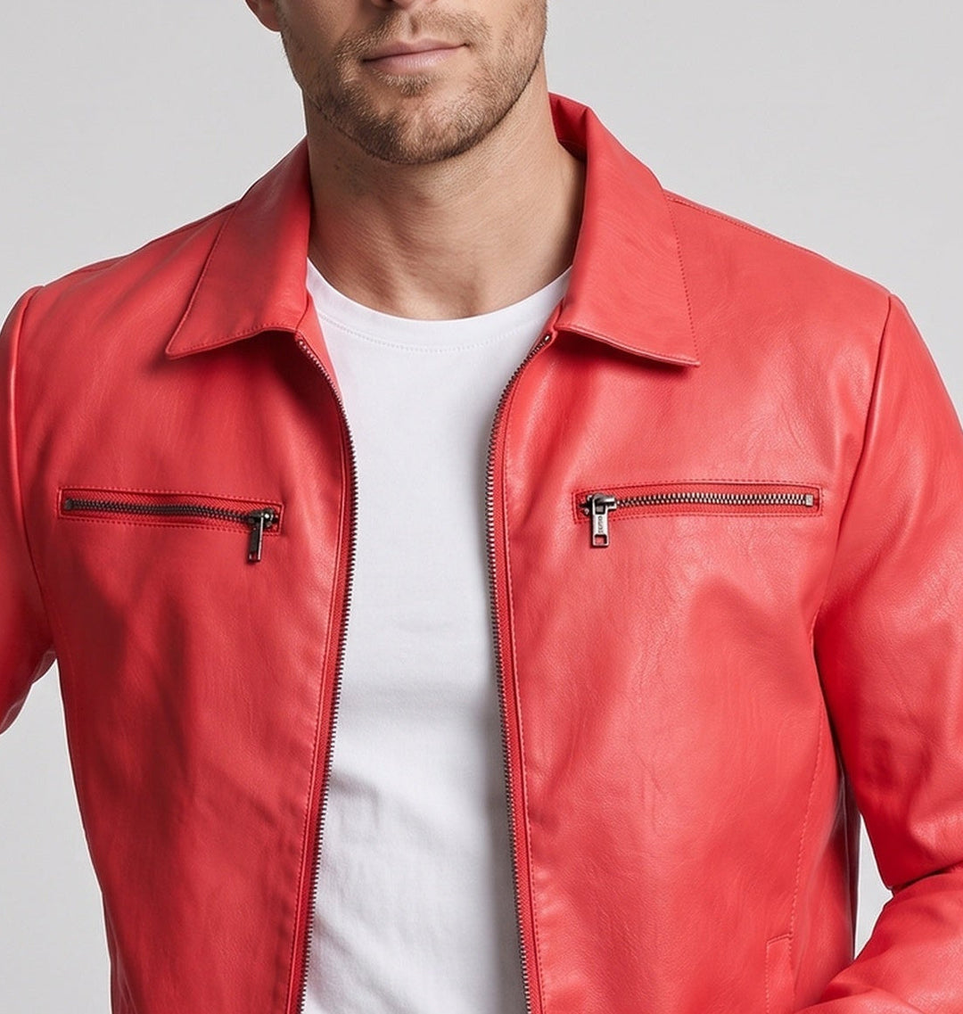 Herren Modische Kunstlederjacke mit praktischen Reißverschluss-Taschen Shop Nory