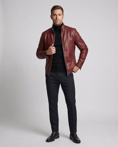 Herren Modische Kunstlederjacke mit Steppmuster Shop Nory