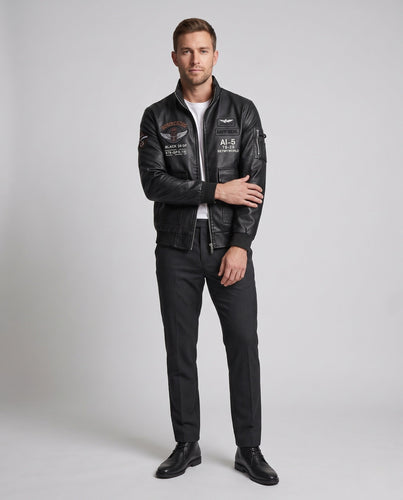 Herren Modische Kunstlederjacke mit Stickereien Shop Nory