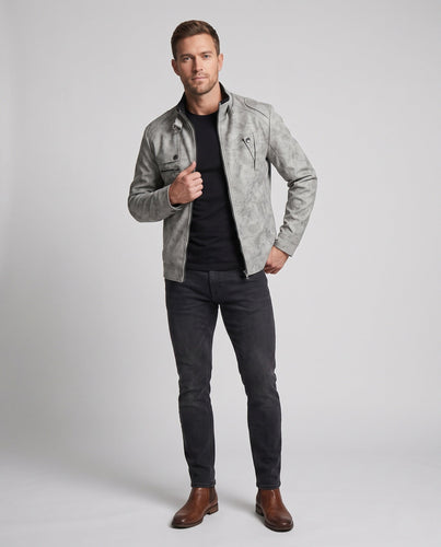 Herren Modische Lederjacke mit Stehkragen Shop Nory
