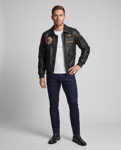Herren Modische Lederjacke mit Stickereien Shop Nory