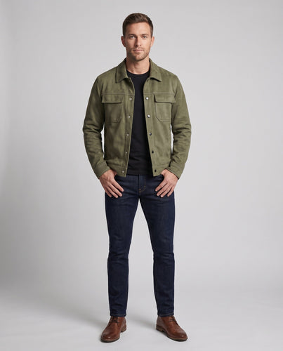 Herren Modische Wildlederjacke mit praktischen Taschen Shop Nory