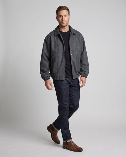 Herren Oversize Velours‑Optik Coachjacke mit Druckknopffront, elastischem Saum & Hemdkragen Shop Nory