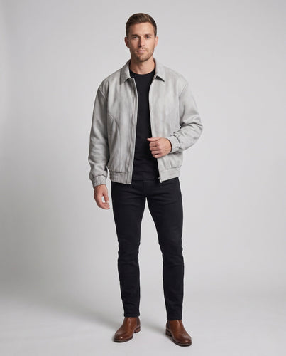 Herren Oversized Veloursleder-Optik Zipjacke mit Hemdkragen, elastischen Bündchen & Pattentaschen Shop Nory