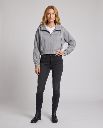 Damen Cropped Sweat-Kapuzenjacke mit elastischem Bund und Oversized-Ärmeln Shop Nory