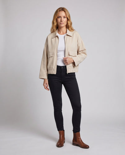 Damen Crop Utility Jacke mit Klapptaschen und elastischem Bund Shop Nory