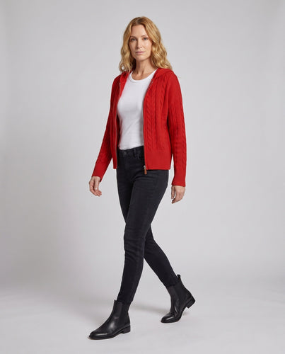 Damen feine Strick-Hoodie-Jacke mit Kabelmuster und durchgehendem Reißverschluss Shop Nory