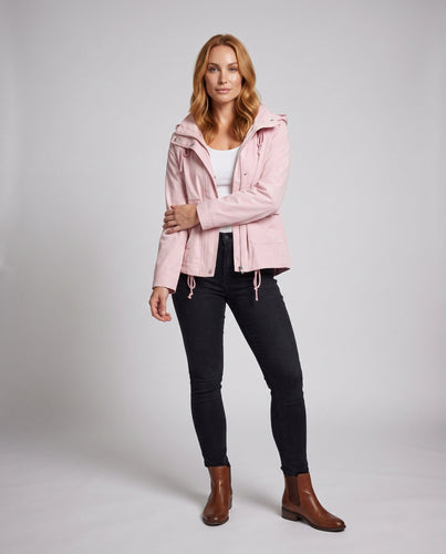 Damen Kapuzen-Übergangsjacke mit Tunnelzug, Pattentaschen und lockerem Boxy-Schnitt Shop Nory