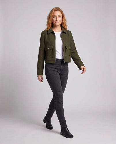 Damen Kurze Wollmix‑Cropped‑Jacke mit Reißverschluss und aufgesetzten Pattentaschen Shop Nory