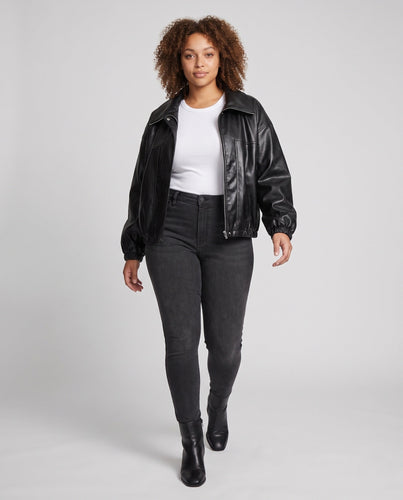 Damen Oversized Kunstlederjacke im Bomberstil mit Tunnelzugsaum Shop Nory