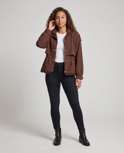Damen Utility-Fieldjacke mit Tunnelzug, Spitzenbesatz und Stehkragen Shop Nory